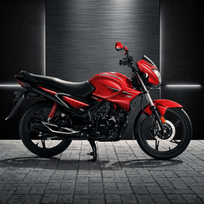 Red rental bike ready for a Puri journey